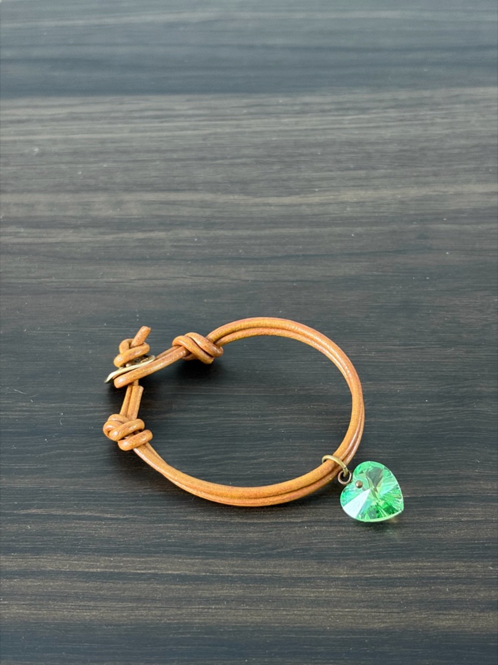 Heart Charm Bracelet with Brown Leather